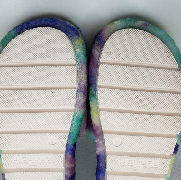 J. Slides Bryce Geniune Plush Sherling Multicolor Comfort Platform Slippers Sz 8 - Picture 9 of 11